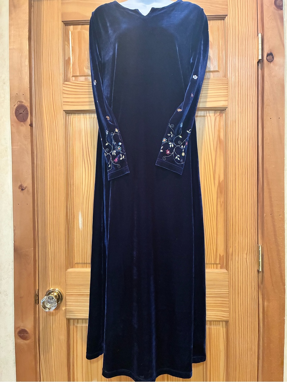 Teen or Small Women’s Christmas Dress Velvet Blue Embroidered Long Sleeve